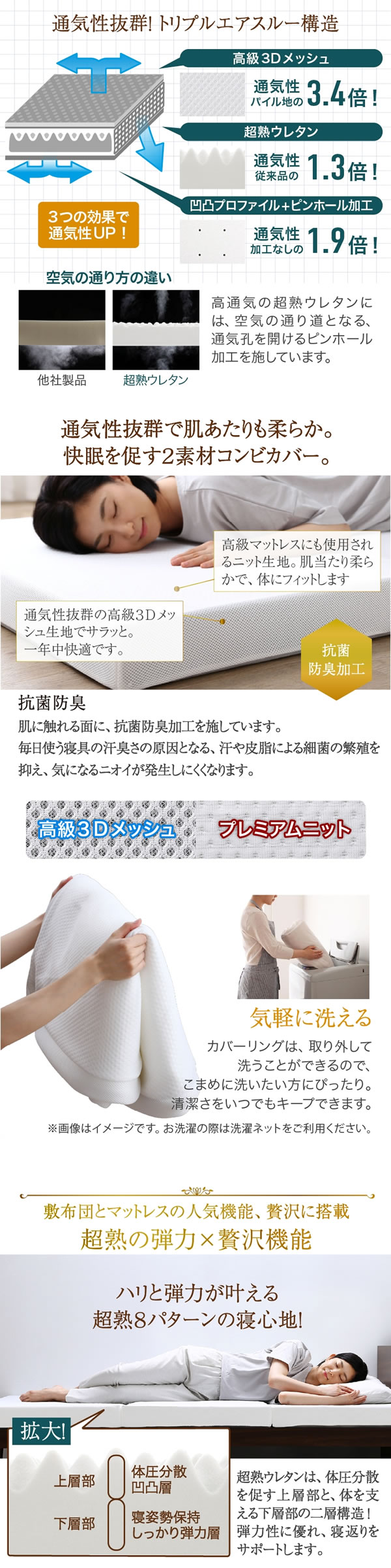 8タイプの寝心地！高反発ウレタン抗菌防臭三つ折りマットレス10cm【CospaSleep】を通販で激安販売