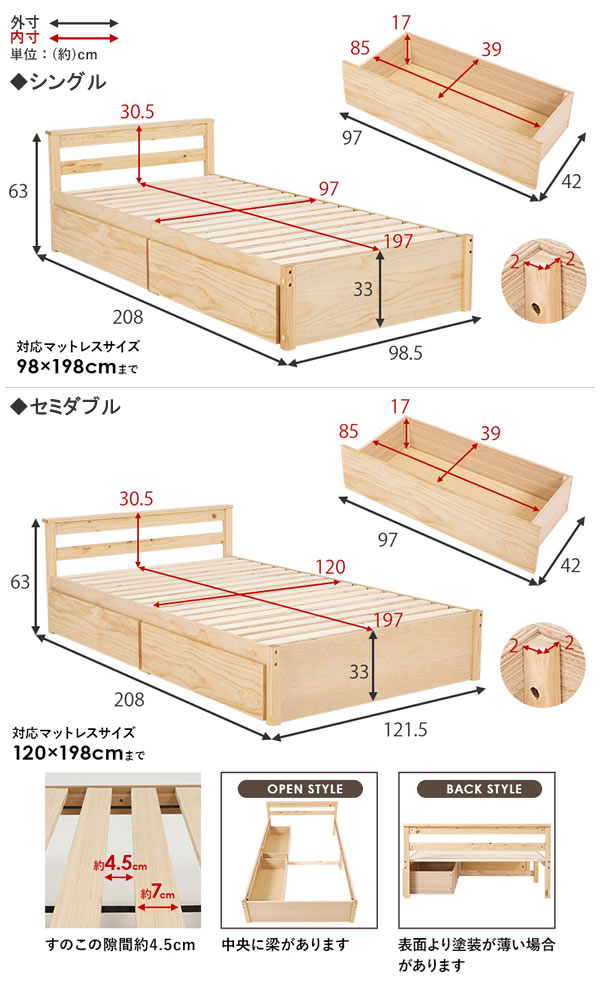 天然木仕様ナチュラルデザイン収納ベッド【Alisa】を通販で激安販売